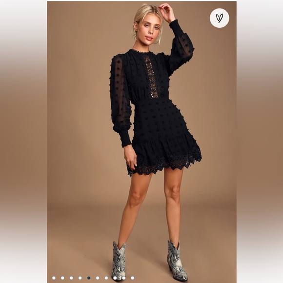 LULUS Lust or Love Black Embroidered Lace Long Sleeve Dress size S. - Picture 5 of 16